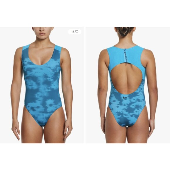 Nike NESSD310 Floral Fade Keyhole Back Swimsuit Blue Lightning ( S ) - Picture 1 of 3